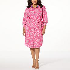 TWRHLL by Christie Brinkley Long Sleeve Shirt Dress with Belt