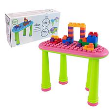 UNiPLAY Soft Building Table with 25-Piece Building Blocks - Pink