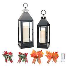 Unmatched 2-piece Set Flameless Lanterns with Holiday Bows