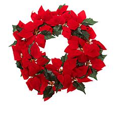 Winter Lane 24" Lighted Poinsettia Wreath with 6-Hour Timer