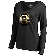 Women's Fanatics Black Boston Bruins Midnight Mascot Long Sleeve V-...