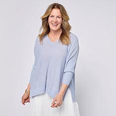 WynneCollection 3/4-Sleeve V-Neck Baby Boucle Sweater