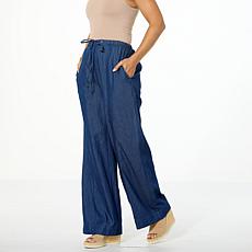 WynneCollection Chambray Straight Leg Drawstring Pant