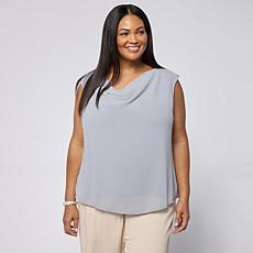 WynneCollection Chiffon Cowl Neck Sleeveless Top