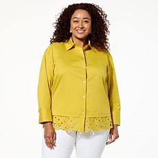WynneCollection Cotton-Blend Poplin Top with Lace Hem