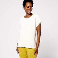 WynneCollection Drapey Twill Dolman Sleeve Crew Neck Top