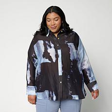 WynneCollection Printed Woven Long-Sleeve Collared Shirt