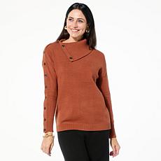 WynneLayers SoftKNIT Mock-Neck Sweater with Button Details
