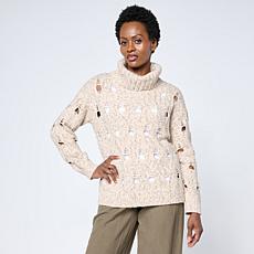 WynneLayers Turtleneck Marled Open Stitch Sweater