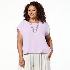 WynneLayers Woven Crepe Dolman-Sleeve Crew Neck Tee
