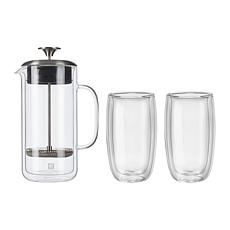 Zwilling Sorrento Double Wall 3-Piece French Press and Latte Glass Set