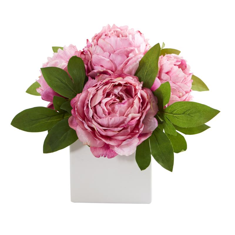 11 in. Peony Artificial Arrangement in White Vase