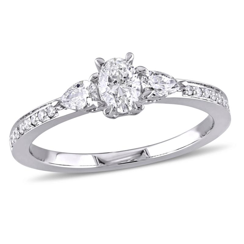 14K White Gold 0.61ctw Oval Diamond Engagement Ring
