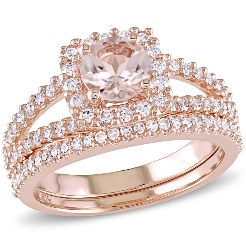 Bellini 1.33ctw Pink Morganite and Diamond Bridal Ring Set