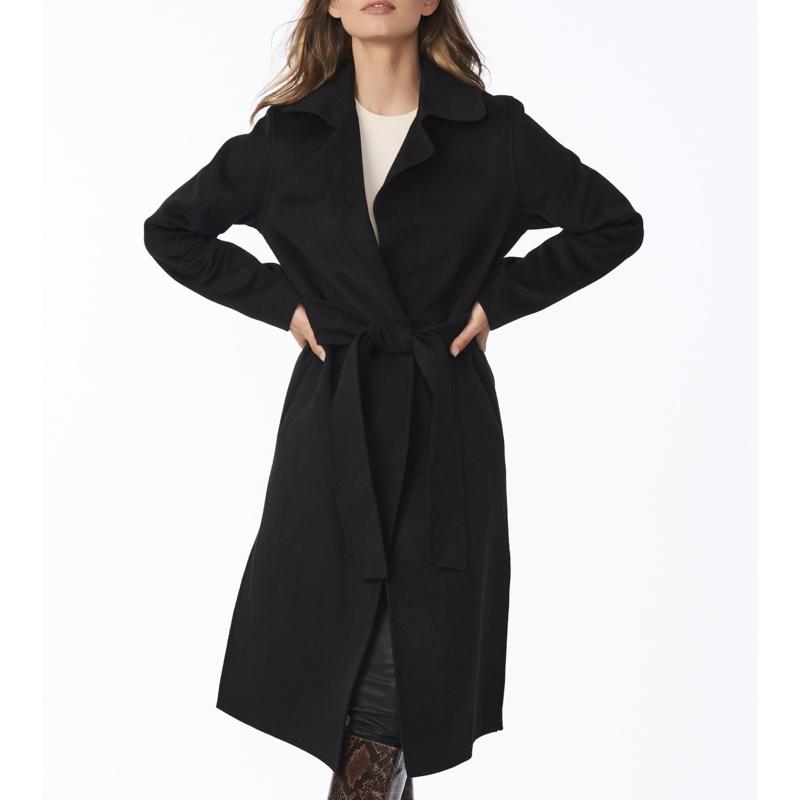 bernardo hooded faux wrap coat