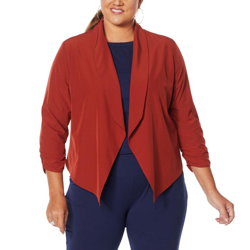 draped open front jacket