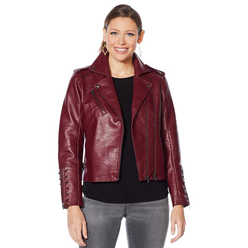 maroon faux leather jacket