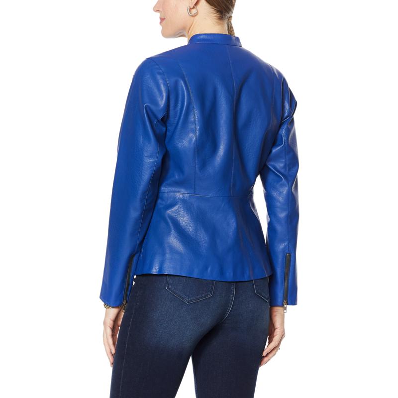 faux leather jacket blue