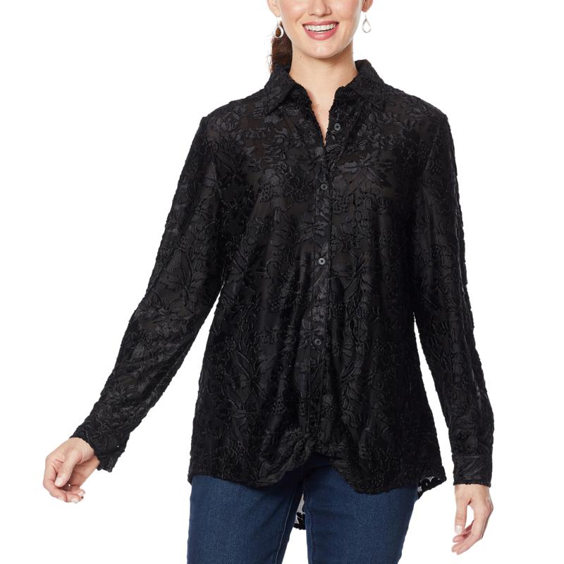 DG2 by Diane Gilman Burnout Velvet Twist-Hem Tunic