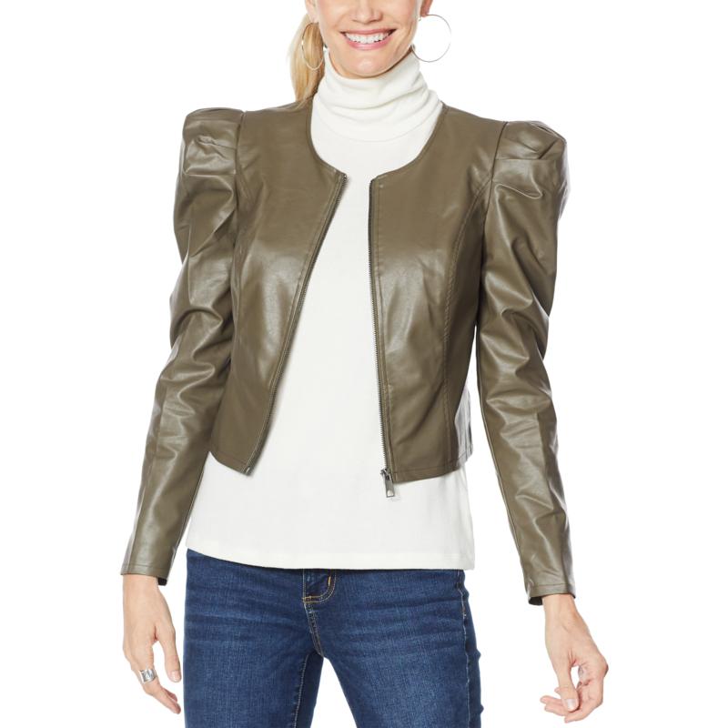 leather jacket with puff sleeves