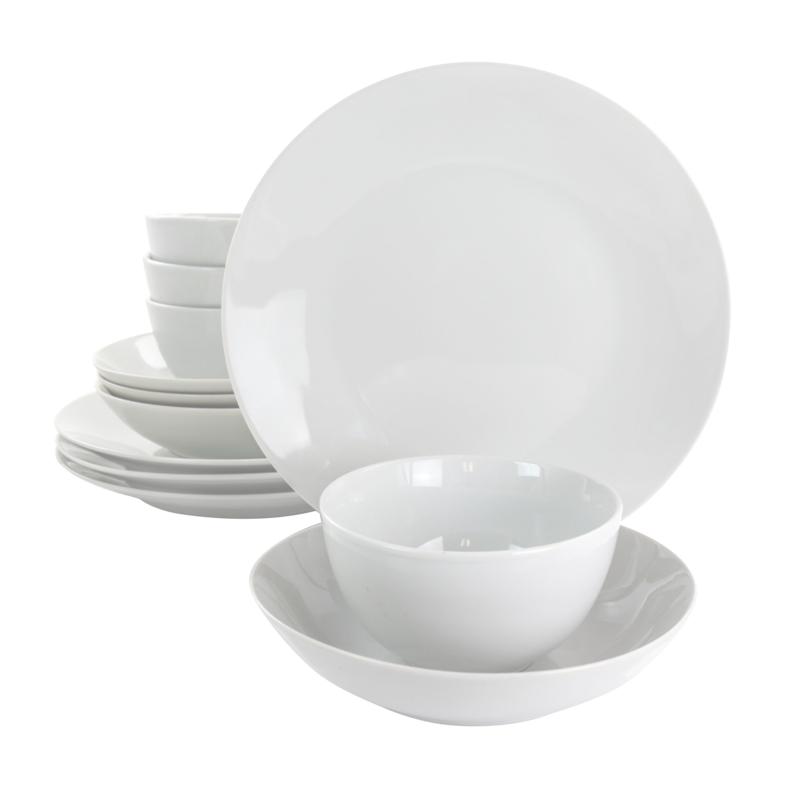 GibsonHome Classic Pearl 12-Pc Round Fine Ceramic Dinnerware Set White