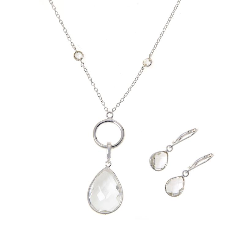 Herkimer Mines "Diamond" Quartz Pendant Chain Necklace and Earrings