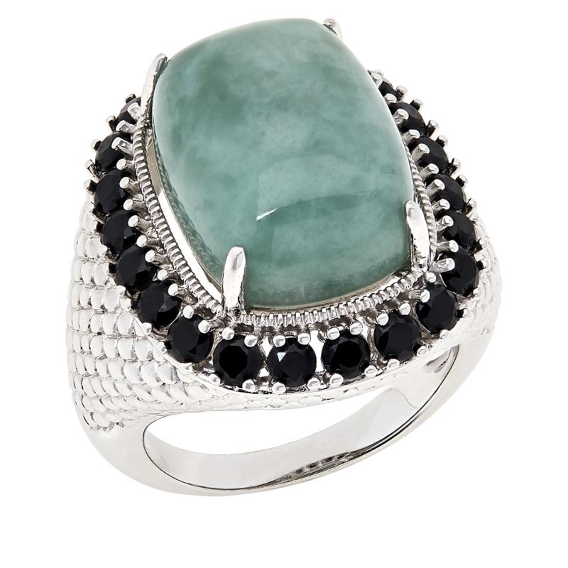 Jade of Yesteryear Sterling Silver Cushion-Cut Jade and Gemstone Ring