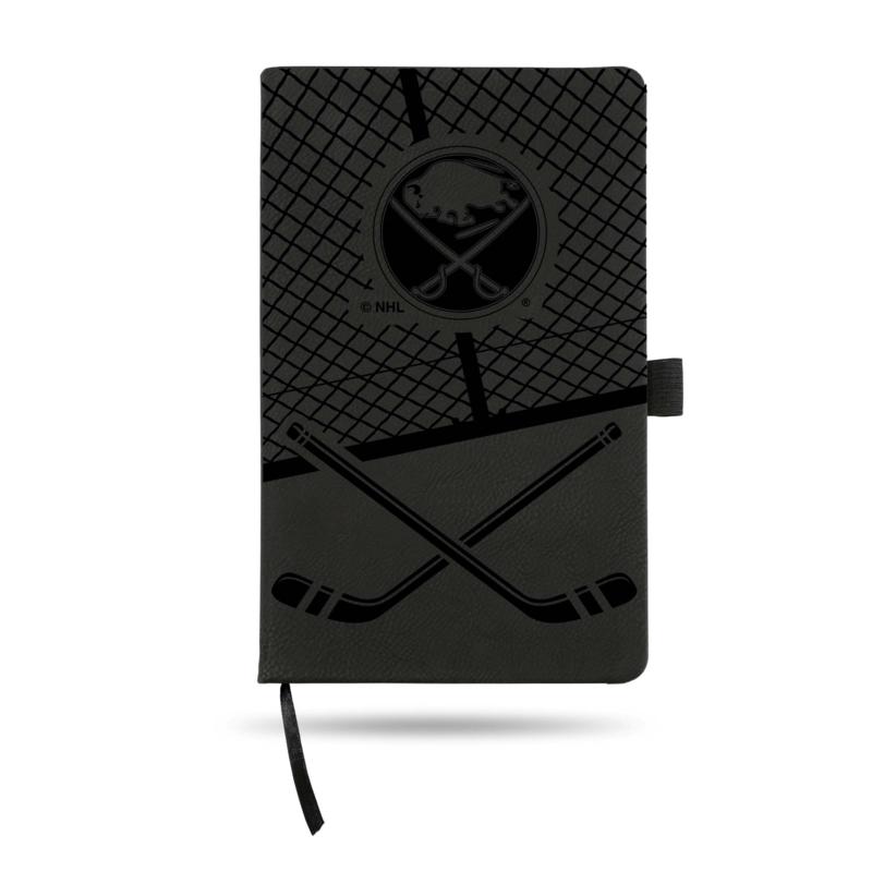 Laser-Engraved Black Notepad with Elastic Band - Sabres