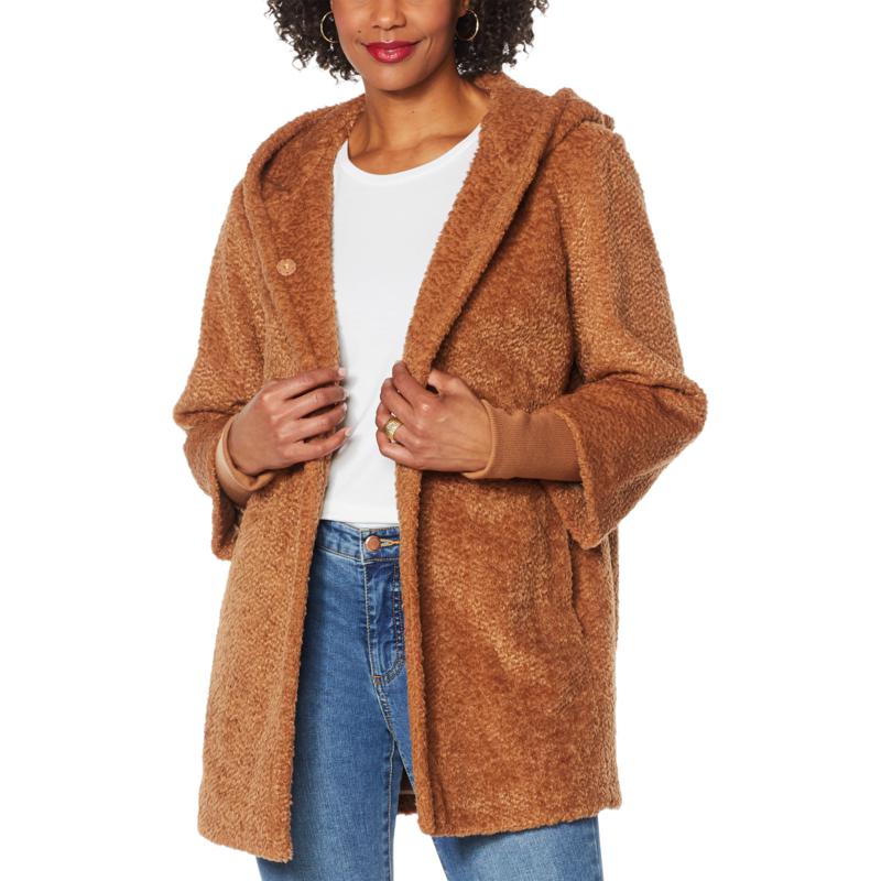 Laurier Hooded Faux Fur Coat with Storm Cuffs