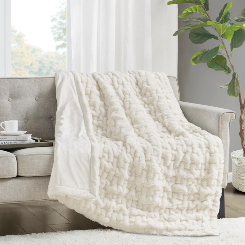 Madison Park Ruched Fur Throw 50" x 60"