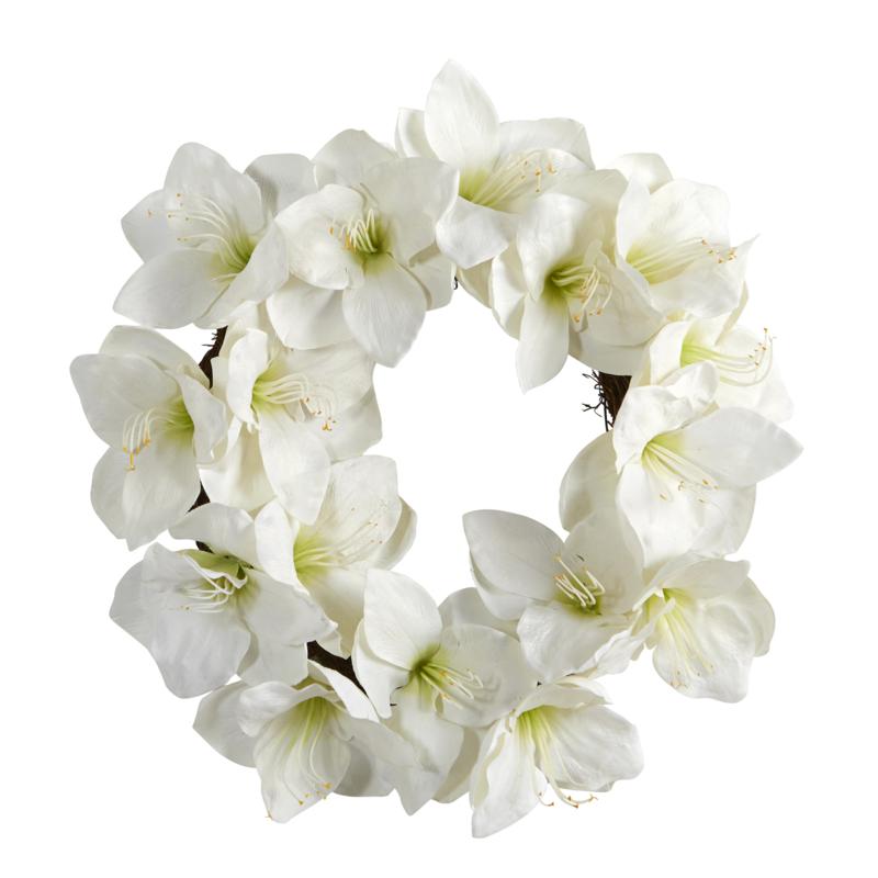 Nearly Natural 18” White Amaryllis Artificial Wreath