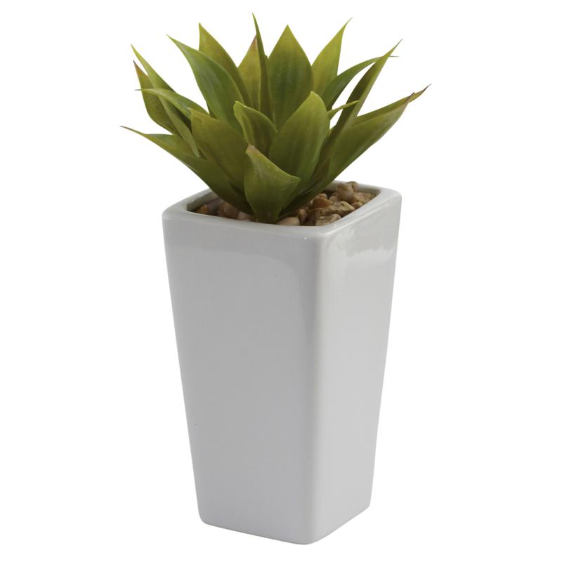 Nearly Natural Mini Agave with Planter Set of 3 White