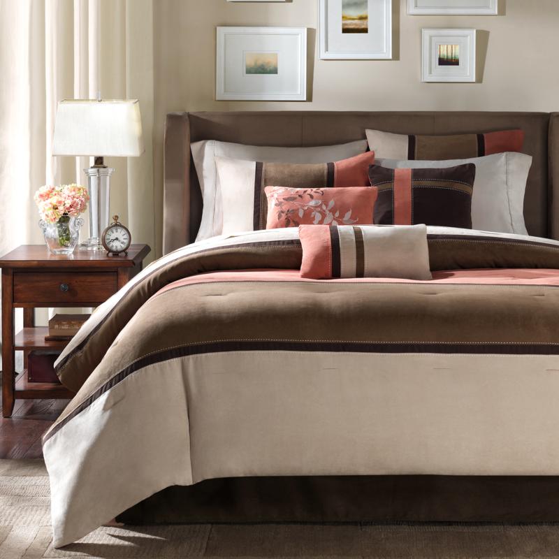 Madison Park Palisades Micro Suede 7 Piece Comforter Set Cal King Coral 8454594 Hsn