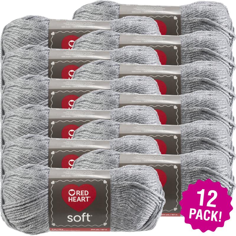 Red Heart Soft Yarn 12 Pack Light Gray Heather Hsn