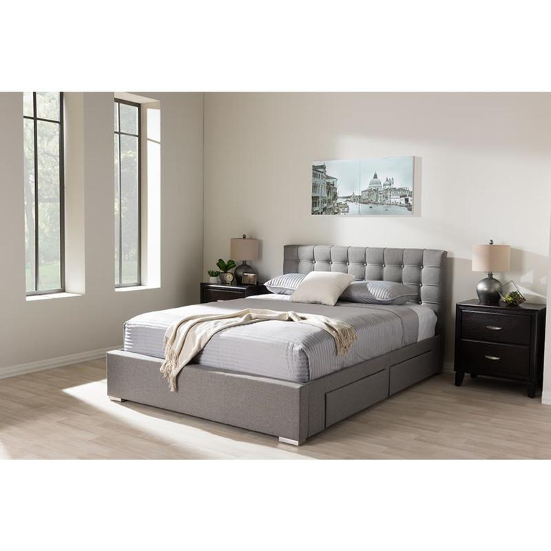 Rene Fabric Upholstered 4-Drawer King Size Storage Platform Bed