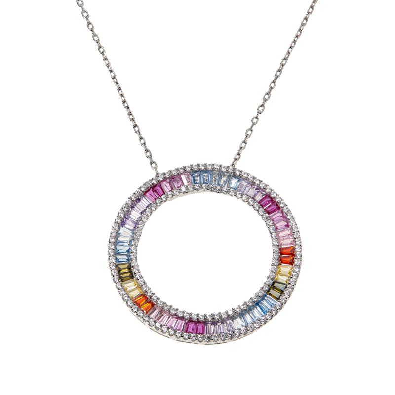 Robert Manse "CZ RoManse" Multi-Color Baguette Circle Necklace