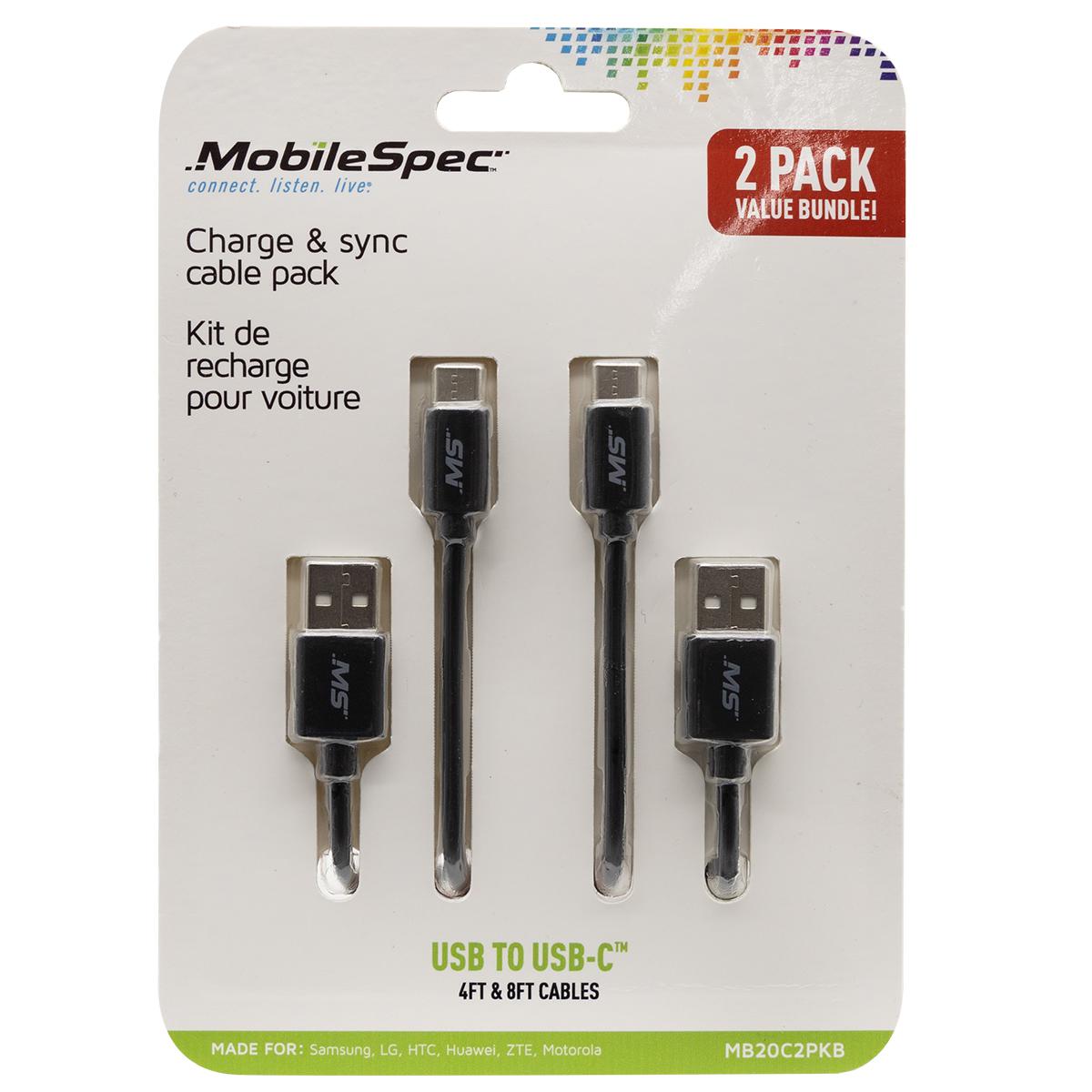 MobileSpec 4ft & 8ft USBC to USB Cables, Black (2Pack) 20099810 HSN