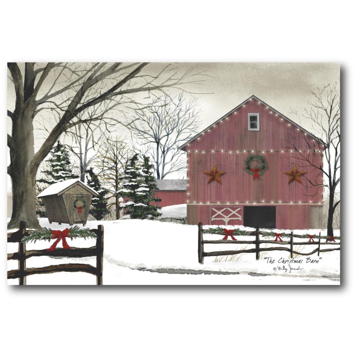 Courtside Market Christmas Red Barn 12x18 Canvas Wall Art - 20168022 | HSN