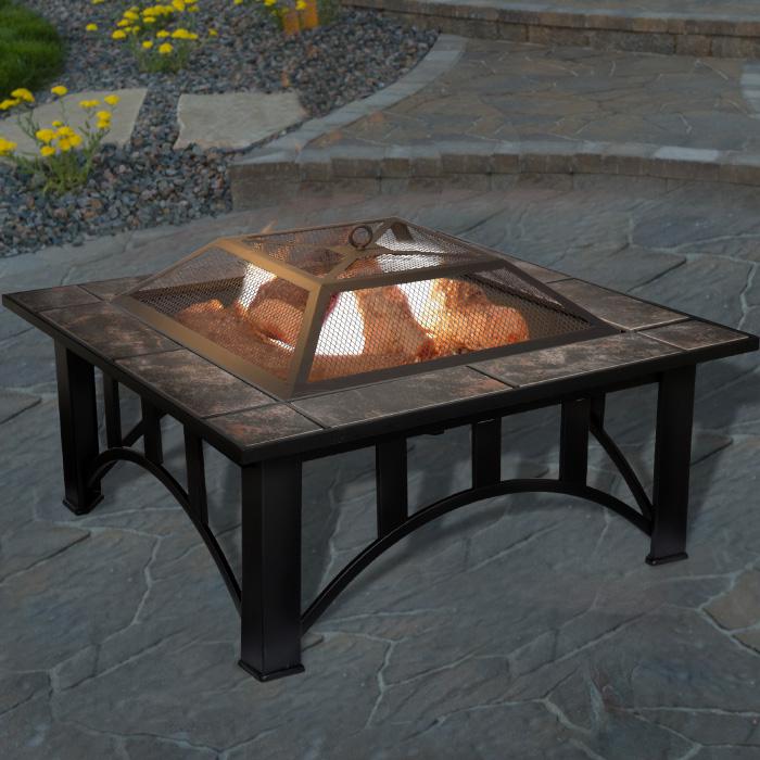 Nature Spring 33” Fire Pit Marble Tile Design Black 20434503 HSN