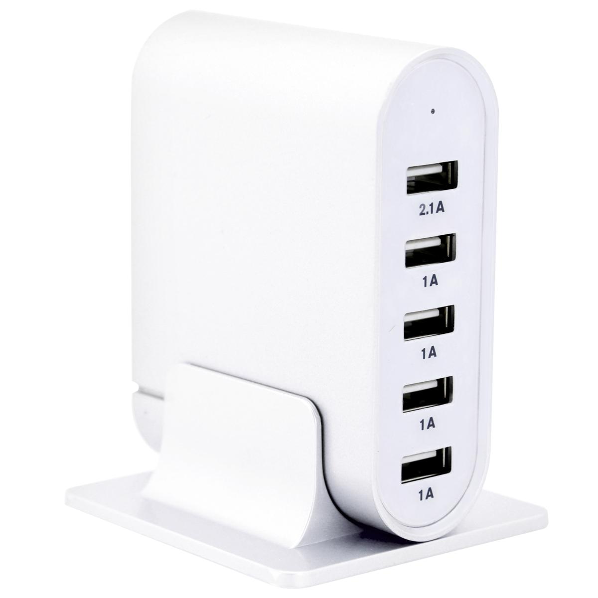Trexonic 7.1 Amps 5 Port Universal USB Charging Station White Finish