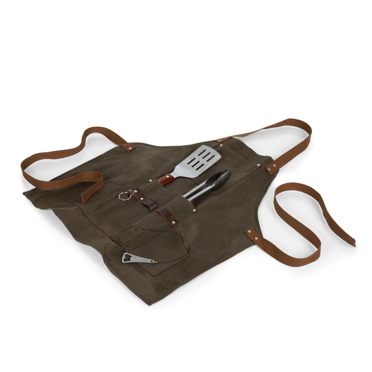 Picnic Time BBQ Apron w/ Tools & Bottle Opener -Khaki Green w/ Accents ...