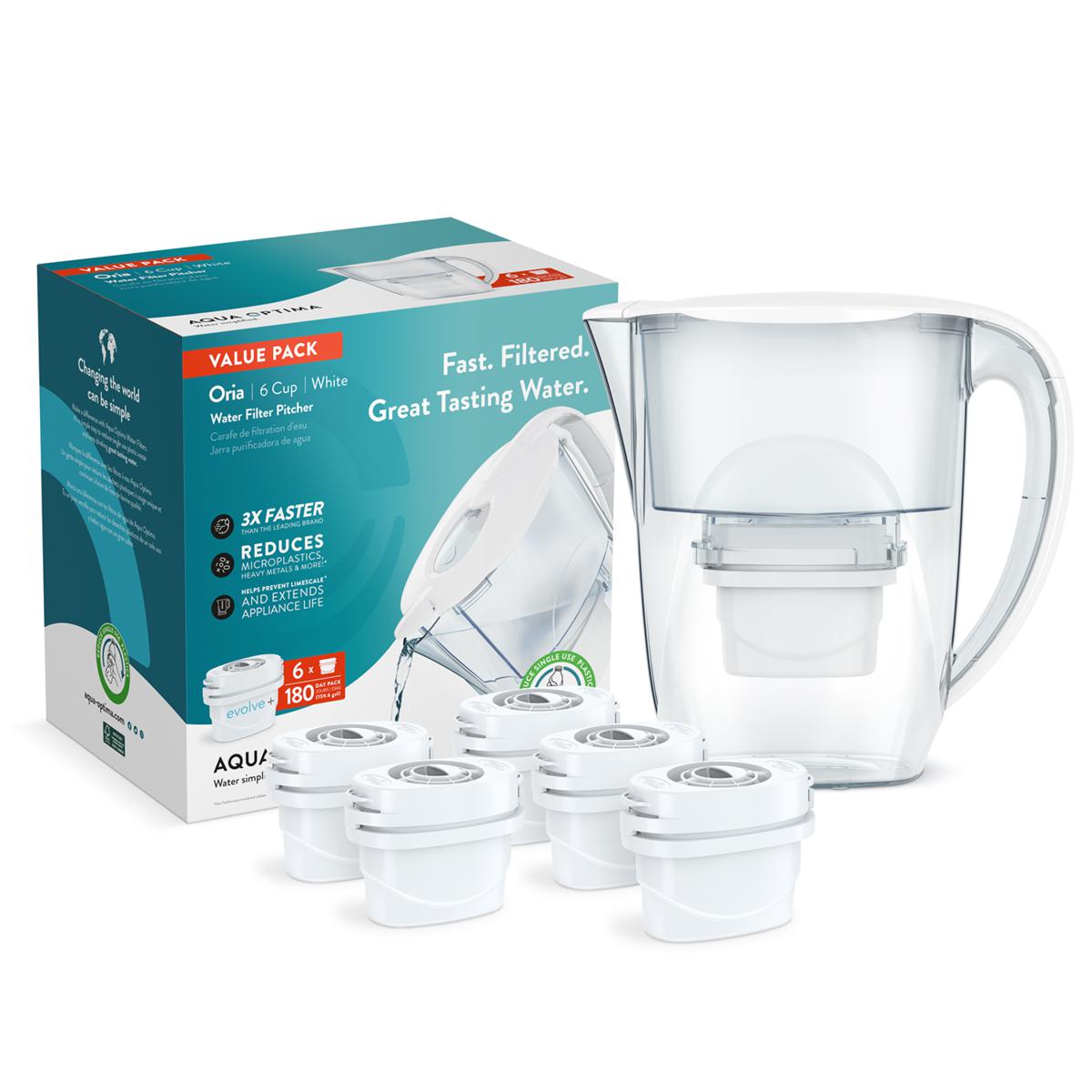 Aqua Optima Water Filter Pitcher Value Pack with 6 Evolve+ Filters 10090035 HSN