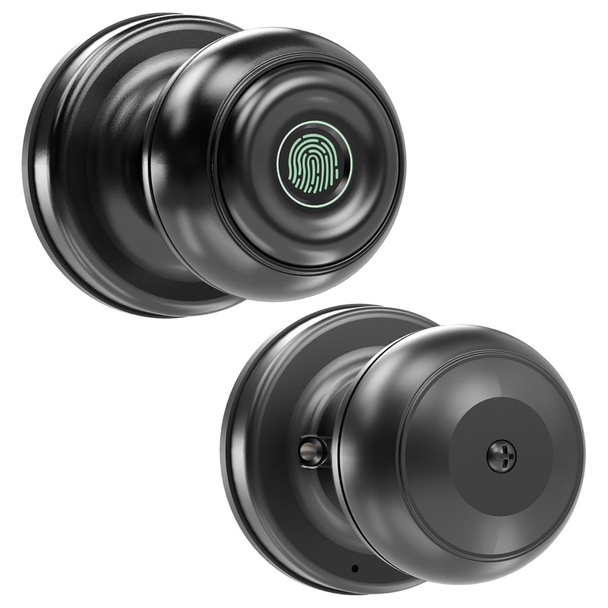 GeekTale K01BK Smart Fingerprint Doorknob Lock, K01 Matte Black