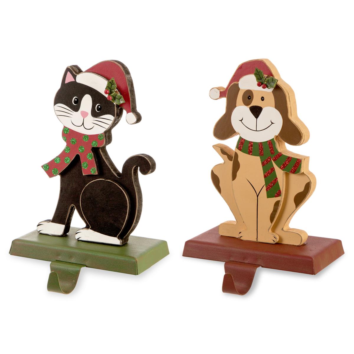 Glitzhome 2pc Wooden and Metal Cat and Dog Stocking Holders 22187650