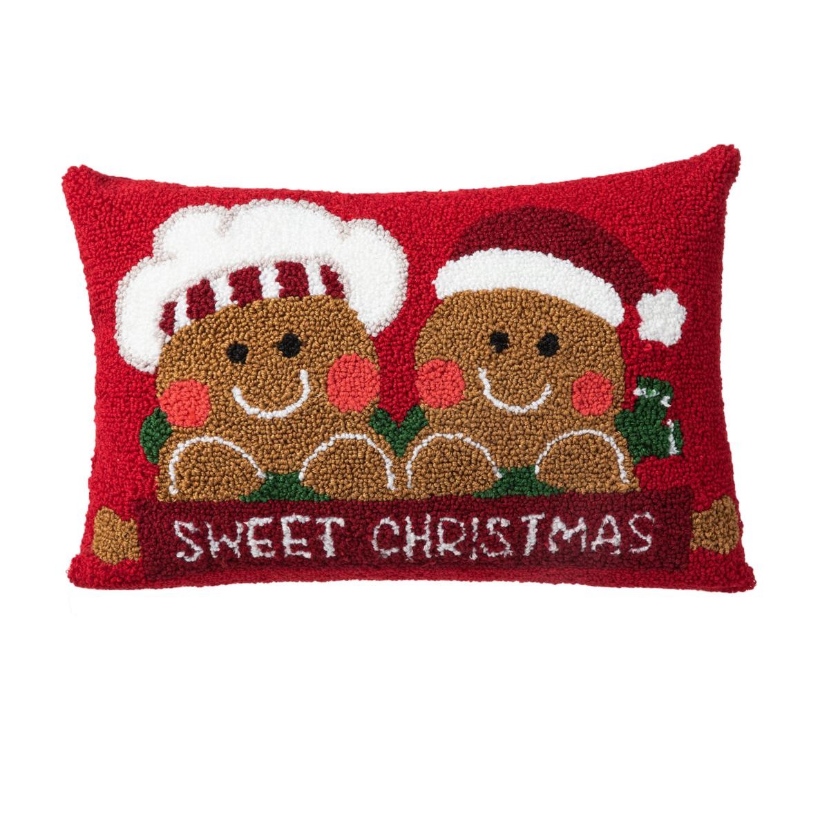 Glitzhome 18" Hooked Pillow with Gingerbread Boy and Girl - 23335425 | HSN