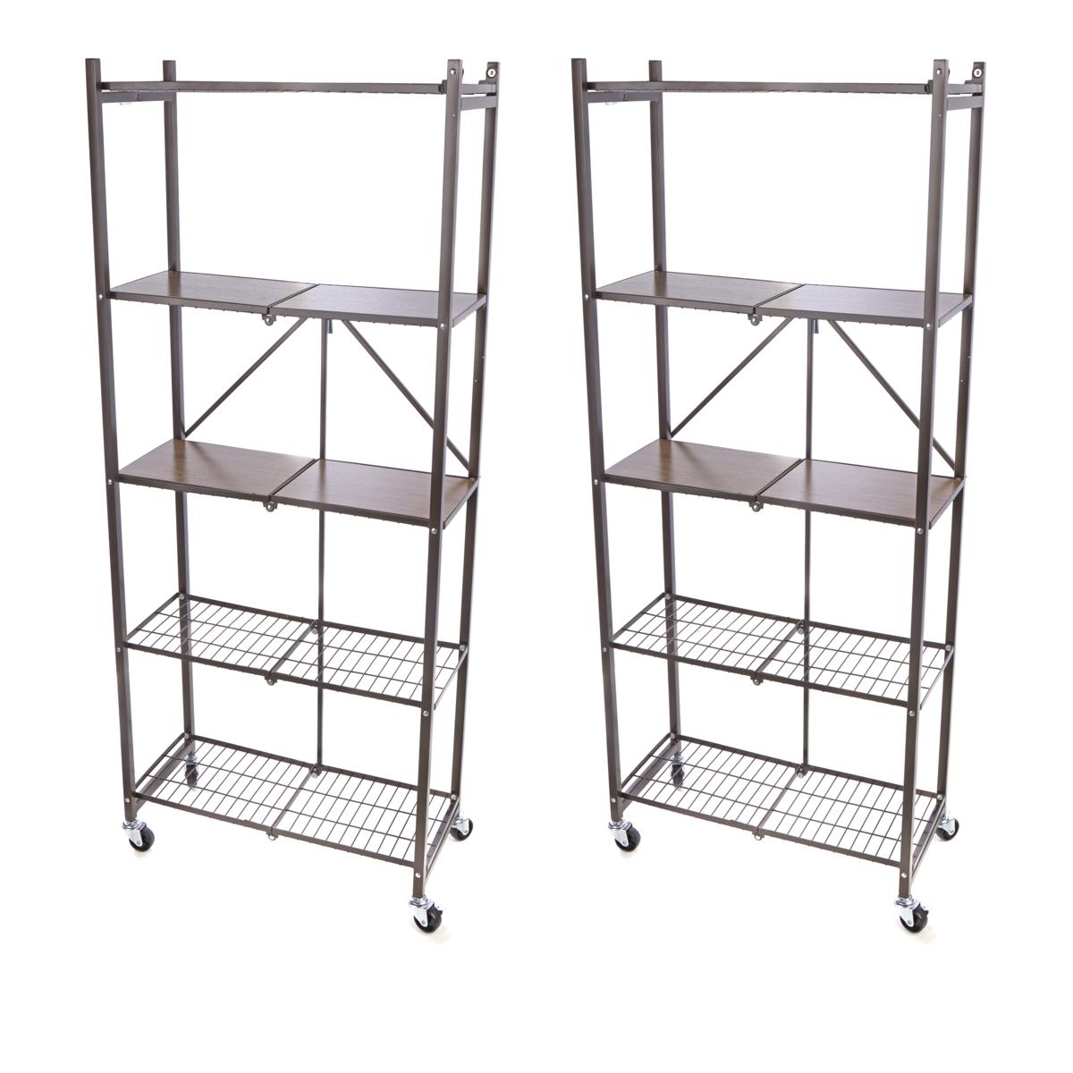 (HSN) Origami 2pack of 5Tier Pantry Racks with Wooden Shelves