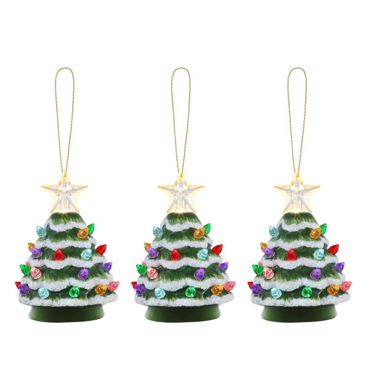 Mr. Christmas Set of 3 Mini SnowTipped Nostalgic Trees with Timer