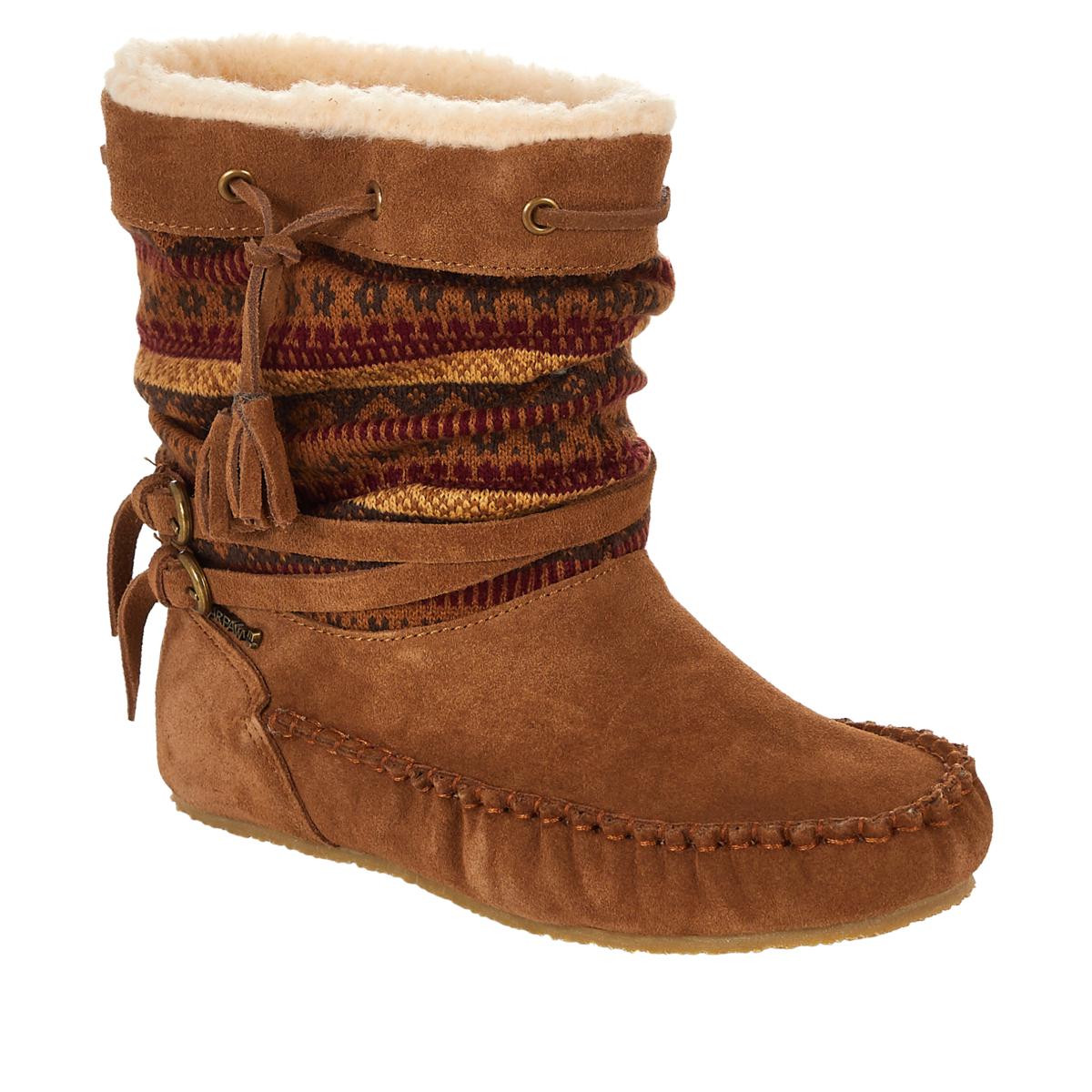 BEARPAW® Cyan Suede and Knit Sheepskin Boot with NeverWet™ - 9570273 | HSN