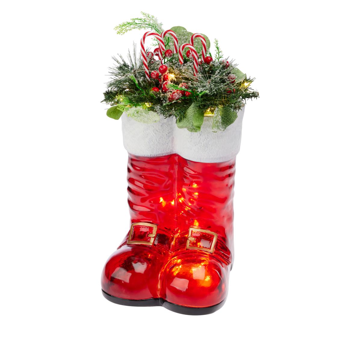 Winter Lane Illuminated Santa Boots with Greenery 20373388 HSN