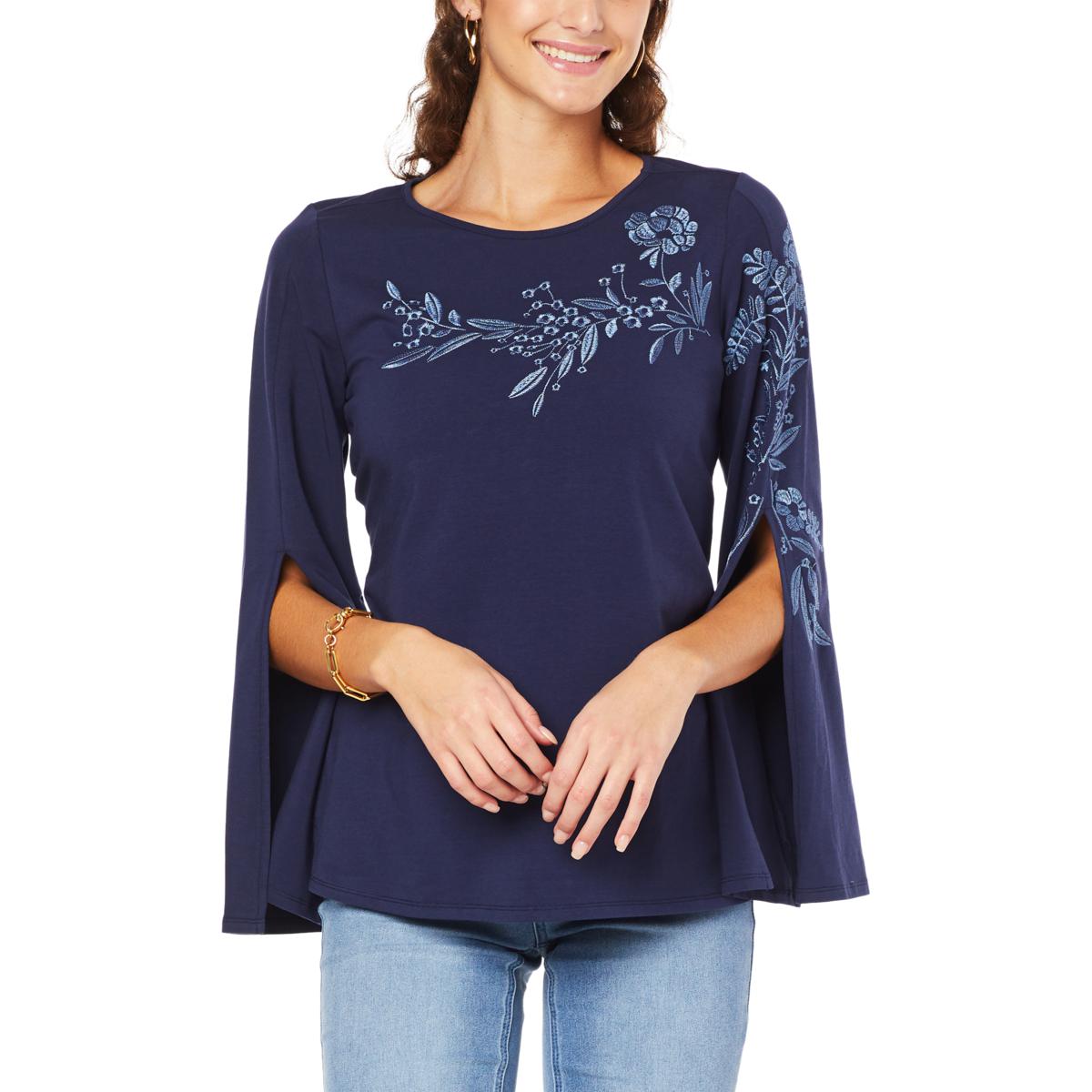DG2 by Diane Gilman Embroidered FlaredSleeve Top 20408796 HSN